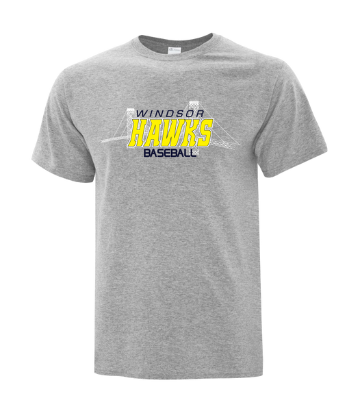 Windsor Hawks Baseball Adult Cotton T-Shirt with Printed logo