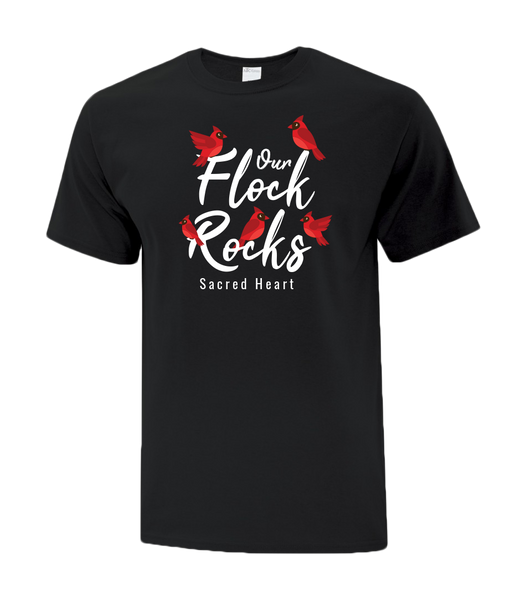 Sacred Heart "Our Flock Rocks" Adult Cotton T-Shirt with Printed logo