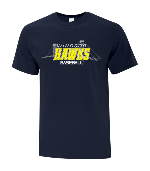 Windsor Hawks Baseball Adult Cotton T-Shirt with Printed logo