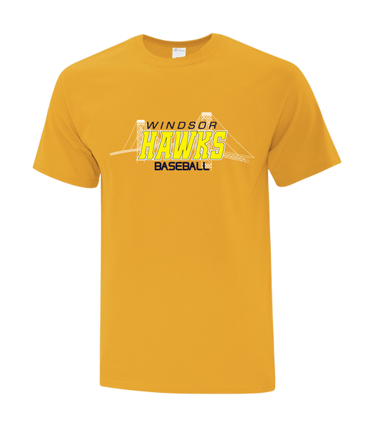 Windsor Hawks Baseball Adult Cotton T-Shirt with Printed logo