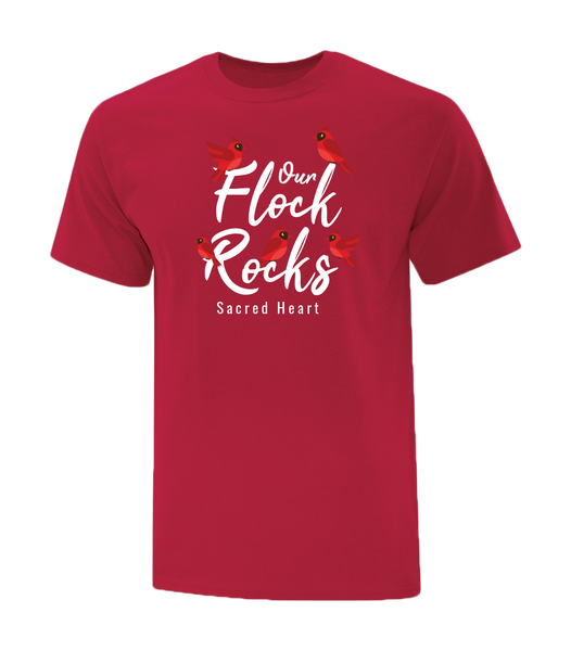 Sacred Heart "Our Flock Rocks" Adult Cotton T-Shirt with Printed logo