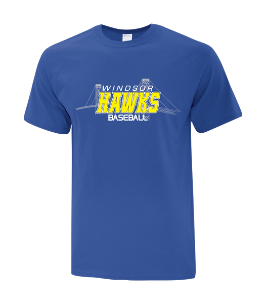 Windsor Hawks Baseball Adult Cotton T-Shirt with Printed logo