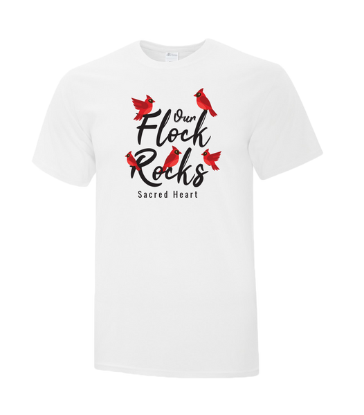 Sacred Heart "Our Flock Rocks" Adult Cotton T-Shirt with Printed logo