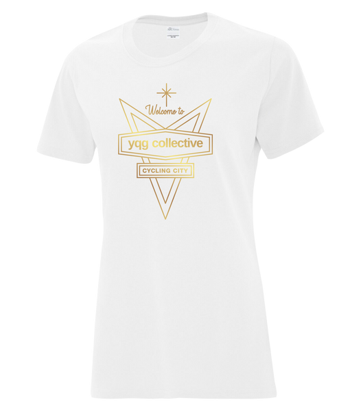 Welcome to YQG Collective Cotton Ladies T-Shirt with Gold Printed logo