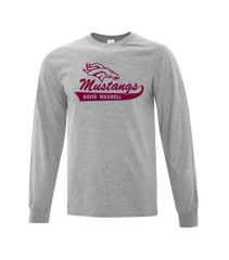 David Maxwell Mustangs Adult Cotton Long Sleeve with Printed Logo