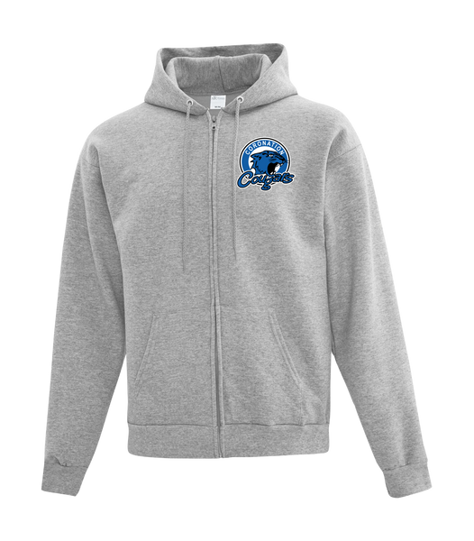 Coronation Cougars Adult Cotton Full Zip Hooded Sweatshirt with Left Chest Embroidered Logo