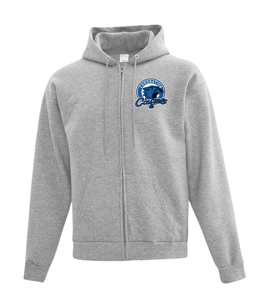 Cougars Youth Cotton Full Zip Hooded Sweatshirt with Left Chest Embroidered Logo
