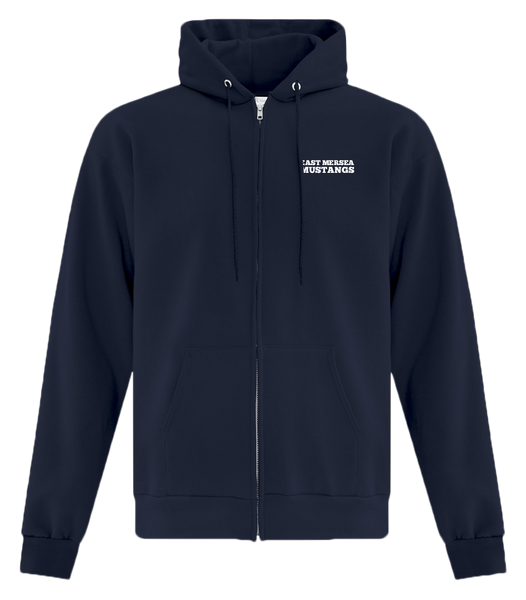 East Mersea Adult Cotton Full Zip Hooded Sweatshirt with Left Chest Embroidered Logo