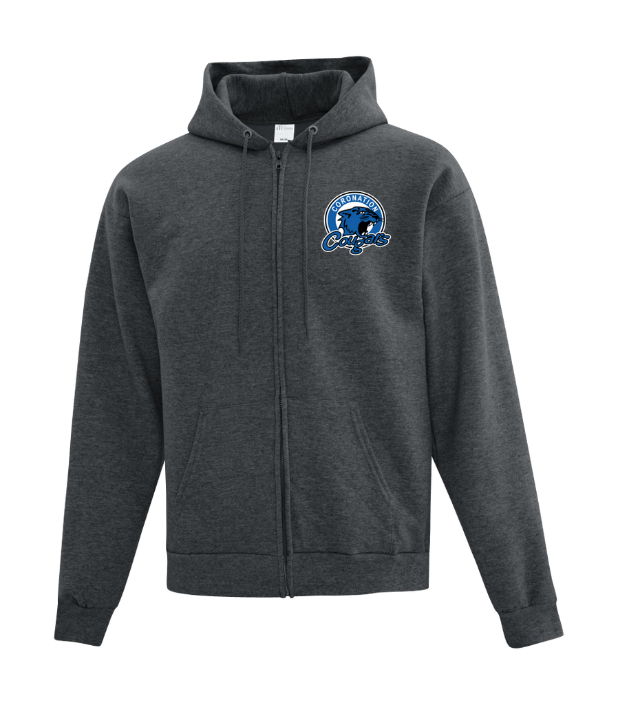 Cougars Youth Cotton Full Zip Hooded Sweatshirt with Left Chest Embroidered Logo