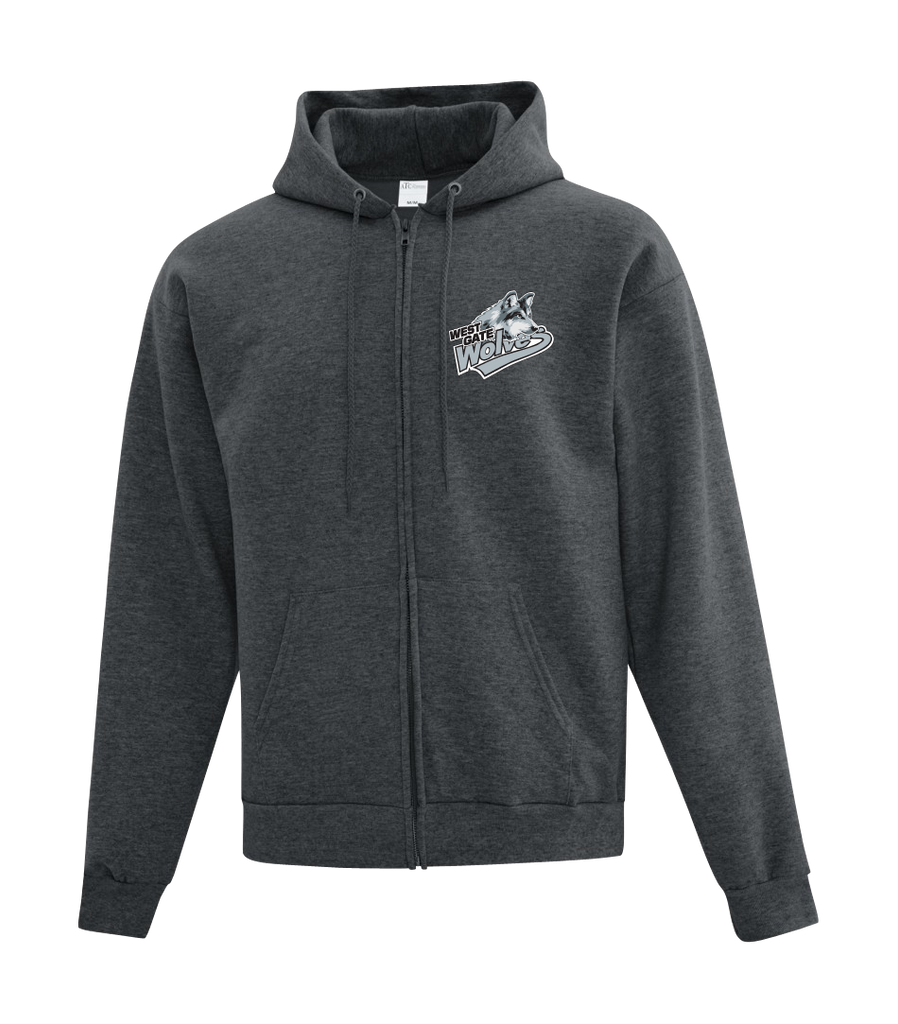 Wolves Staff Adult Cotton Full Zip Hooded Sweatshirt with Left Chest Embroidered Logo
