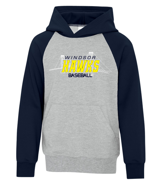 Windsor Hawks Baseball Youth Cotton Hooded Two-tone Sweatshirt with Printed Logo