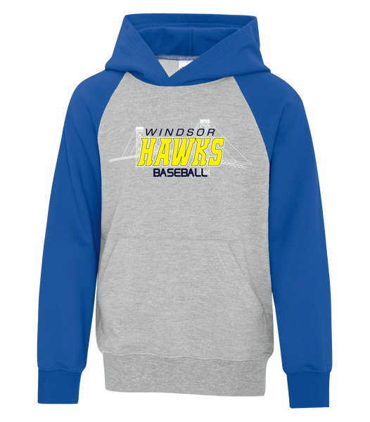Windsor Hawks Baseball Youth Cotton Hooded Two-tone Sweatshirt with Printed Logo
