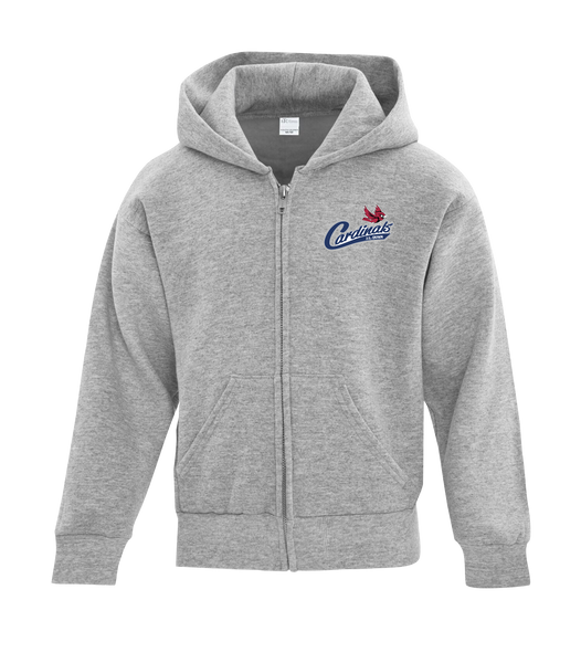 Cardinals Youth Cotton Full Zip Hooded Sweatshirt with Left Chest Embroidered Logo