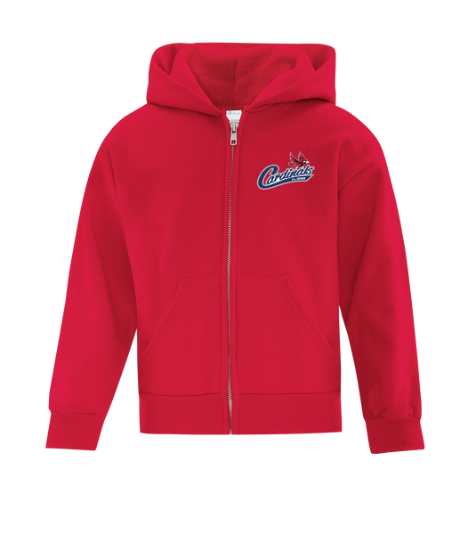 Cardinals Youth Cotton Full Zip Hooded Sweatshirt with Left Chest Embroidered Logo
