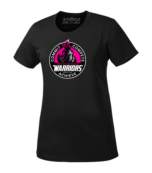 SWO Warriors Pink Badge Ladies Dri-Fit T-Shirt with Printed Logo