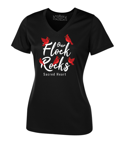 Sacred Heart "Our Flock Rocks" Ladies Dri-Fit Short Sleeve
