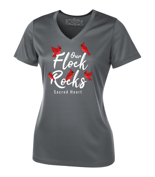 Sacred Heart "Our Flock Rocks" Ladies Dri-Fit Short Sleeve