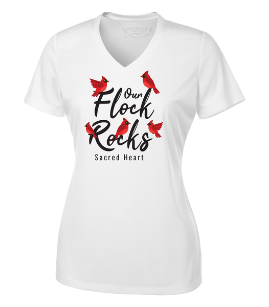 Sacred Heart "Our Flock Rocks" Ladies Dri-Fit Short Sleeve