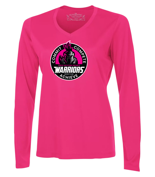 SWO Warriors Pink Badge Ladies Dri-Fit Long Sleeve with Printed Logo