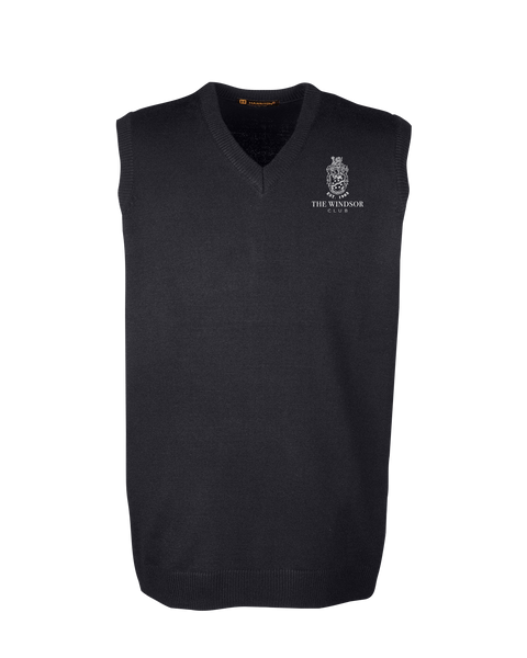 The Windsor Club Mens V-Neck Sweater Vest with Embroidered Logo