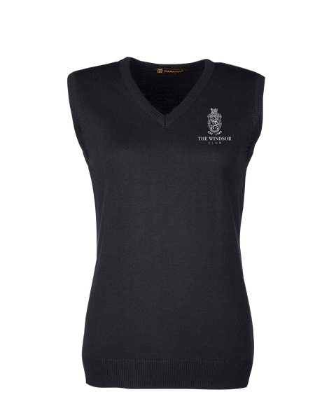 The Windsor Club Ladies V-Neck Sweater Vest with Embroidered Logo