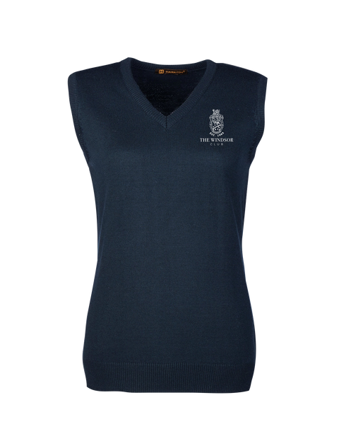 The Windsor Club Ladies V-Neck Sweater Vest with Embroidered Logo