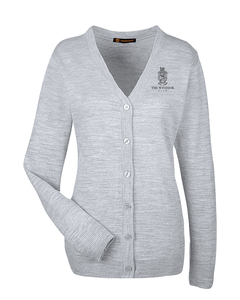The Windsor Club Ladies' V-Neck Button Cardigan Sweater with Embroidered Logo