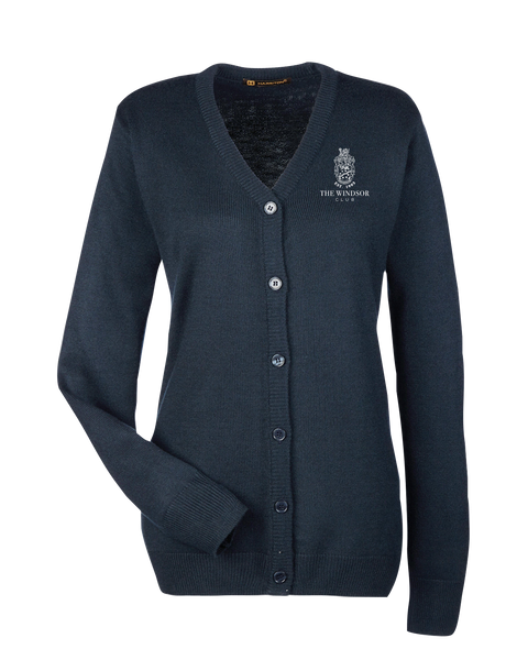 The Windsor Club Ladies' V-Neck Button Cardigan Sweater with Embroidered Logo