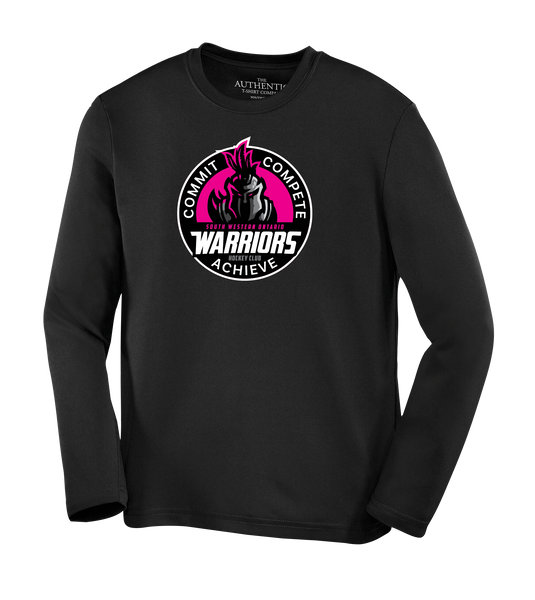 SWO Warriors Pink Badge Ladies Youth Dri-Fit Long Sleeve with Printed Logo